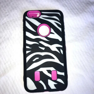 iPhone 6 Plus zebra print silicone cover, purple or hot pink shell.